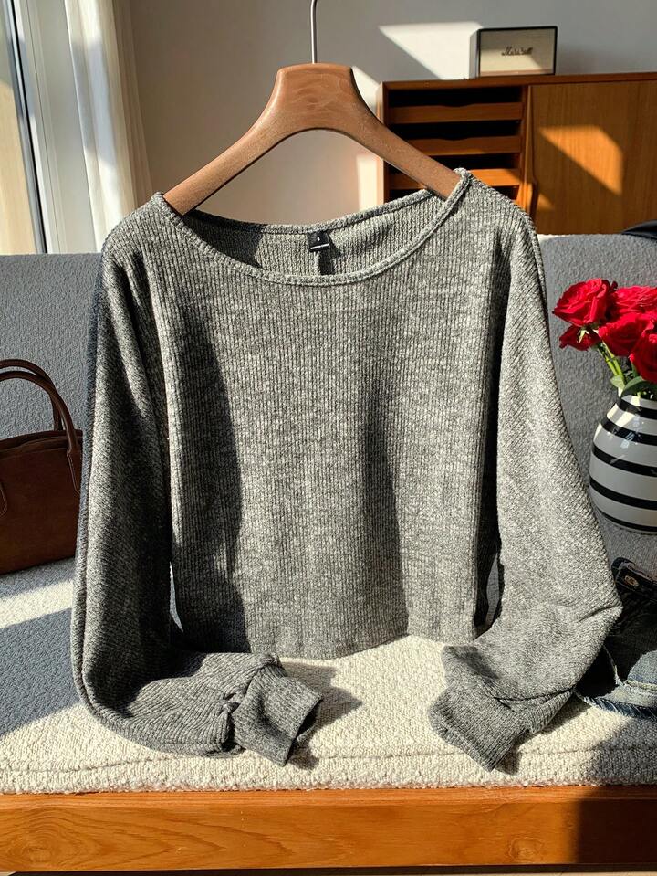 Lantern Sleeve Marled Sweater,Knitted Sweater In Fall/Winter