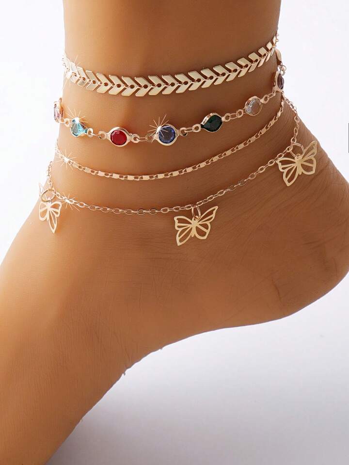 4pcs Butterfly Charm Anklet Copper Jewelry