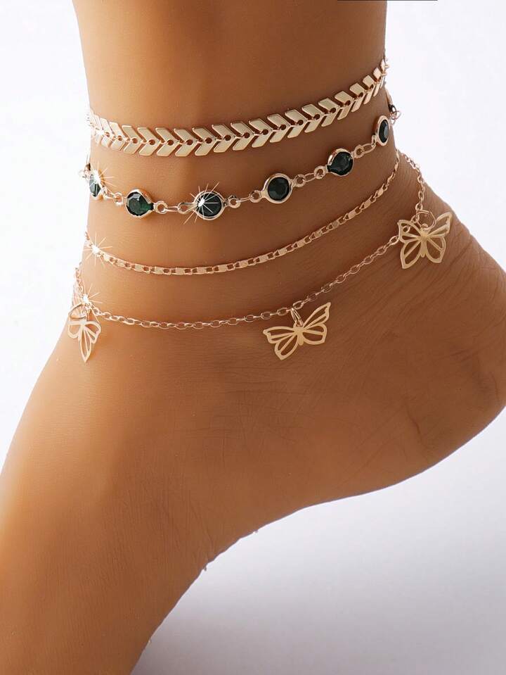 4pcs Butterfly Charm Anklet Copper Jewelry