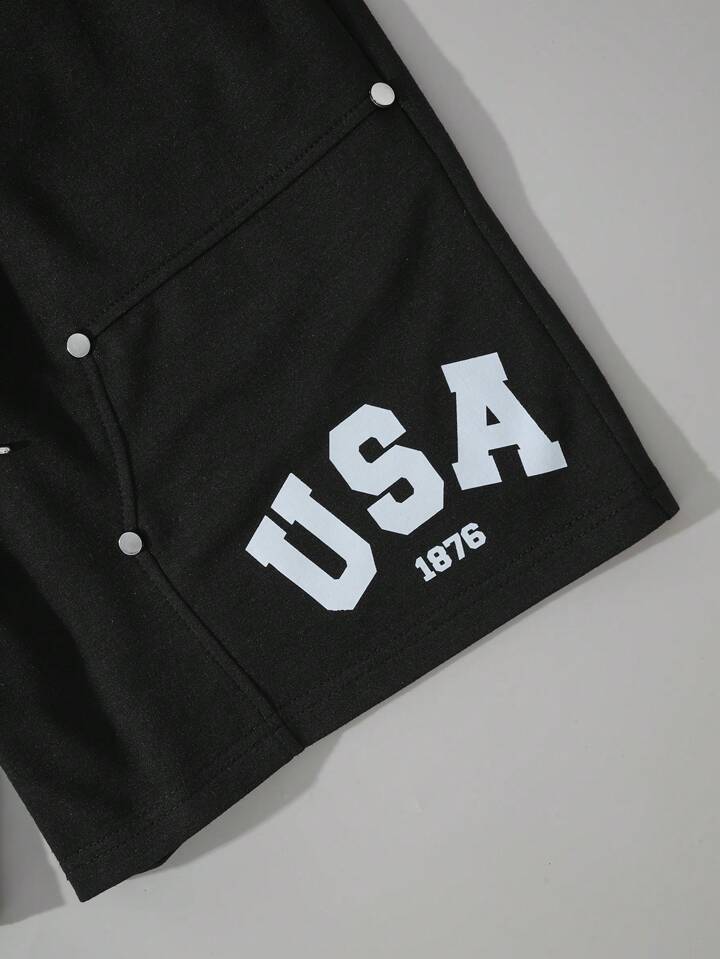 Men's Street Life Drawstring Waist Pockets Casual Letter Print Metal Rivet Loose Shorts
