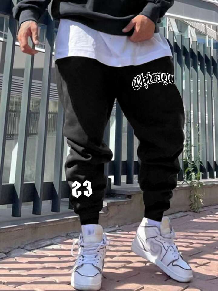 Guys Letter Graphic Slant Pocket Sweatpants