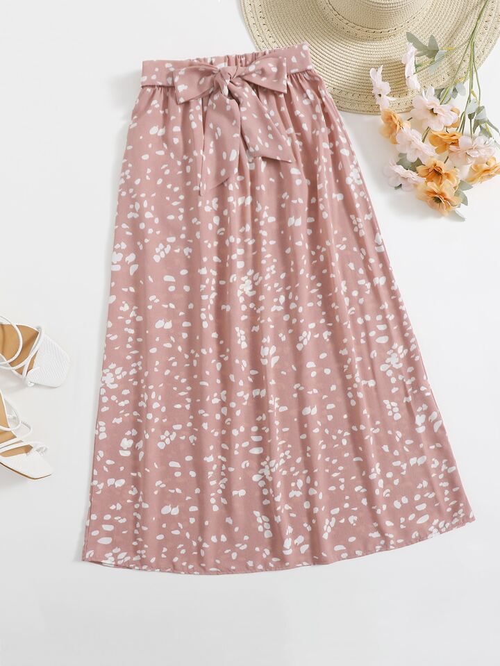 Allover Print Tie Front Skirt Fall Cloth For Women