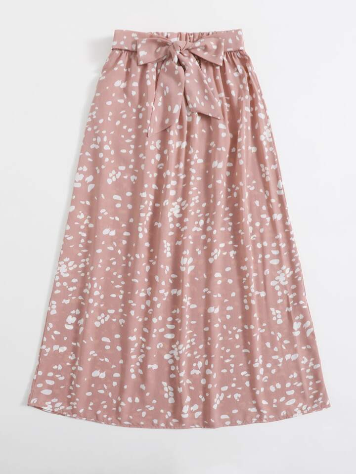 Allover Print Tie Front Skirt Fall Cloth For Women
