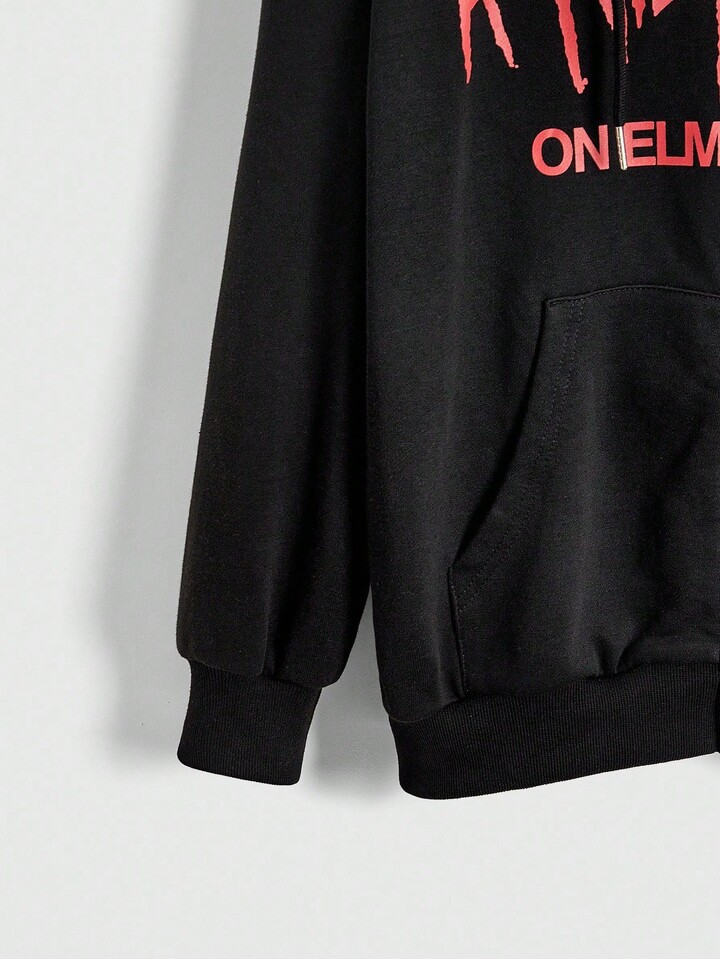 A Nightmare on Elm Street X ROMWE Gothic Horror Dark Claw Marks & Blood Print Logo Zip-Up Sweatshirt For Women