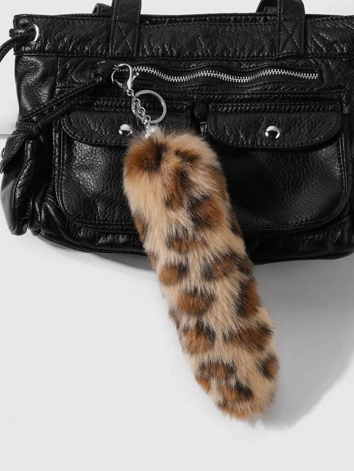 Grunge Punk 1pc Y2K Retro Chic Cute High-Quality Brown Faux Fur Leopard Tail Design Keychain & Bag Charm, Suitable For Women, Great Gift For Everyday Use & Holidays