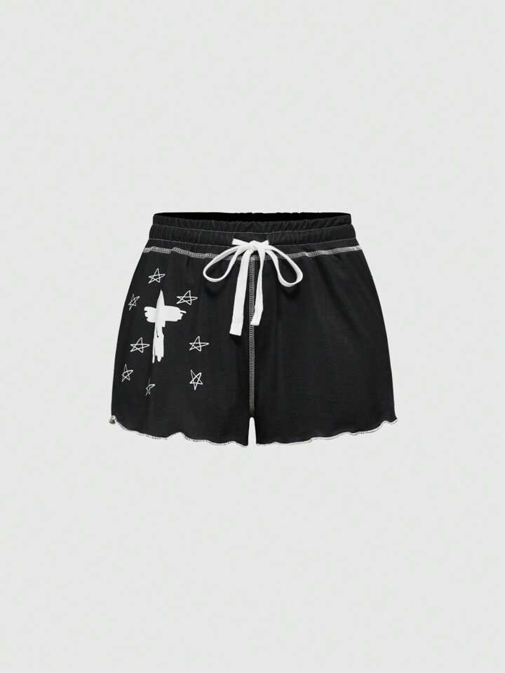 Gothic Star And Cross Print Shorts Pajama Bottoms Sleep Shorts