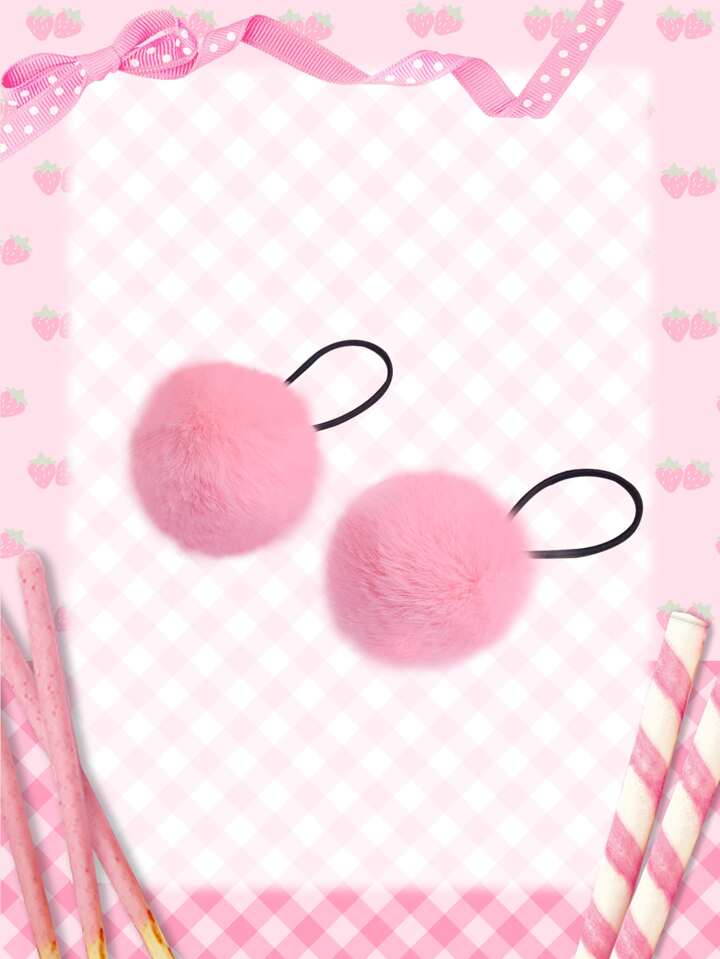 2pcs Pom Pom Decor Hair Tie Cute Valentines Ponytail Holders Hair Elastics Hair Rubber Bands Scrunchies Hair Rope Elastic Hair Tie