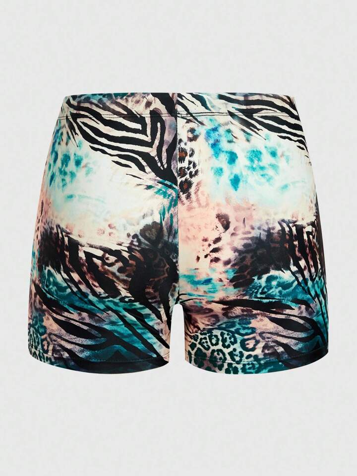 Casual Men's Leopard & Zebra Print Drawstring Waist Boxer Briefs Swimwear