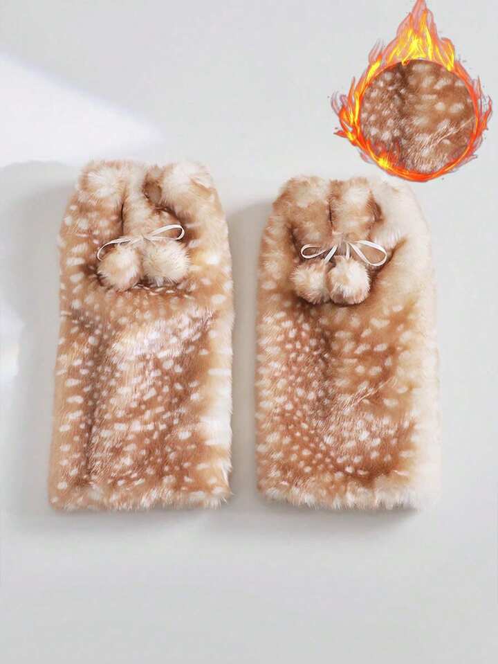 Fairycore 1 Pair Cute Fluffy Deer Design Leg Warmers, Y2K Fuzzy Pom Pom Thick Oversized Leg Warmers, Fashionable Slim Fit, Suitable For Everyday, Autumn/Winter, Holidays & Parties