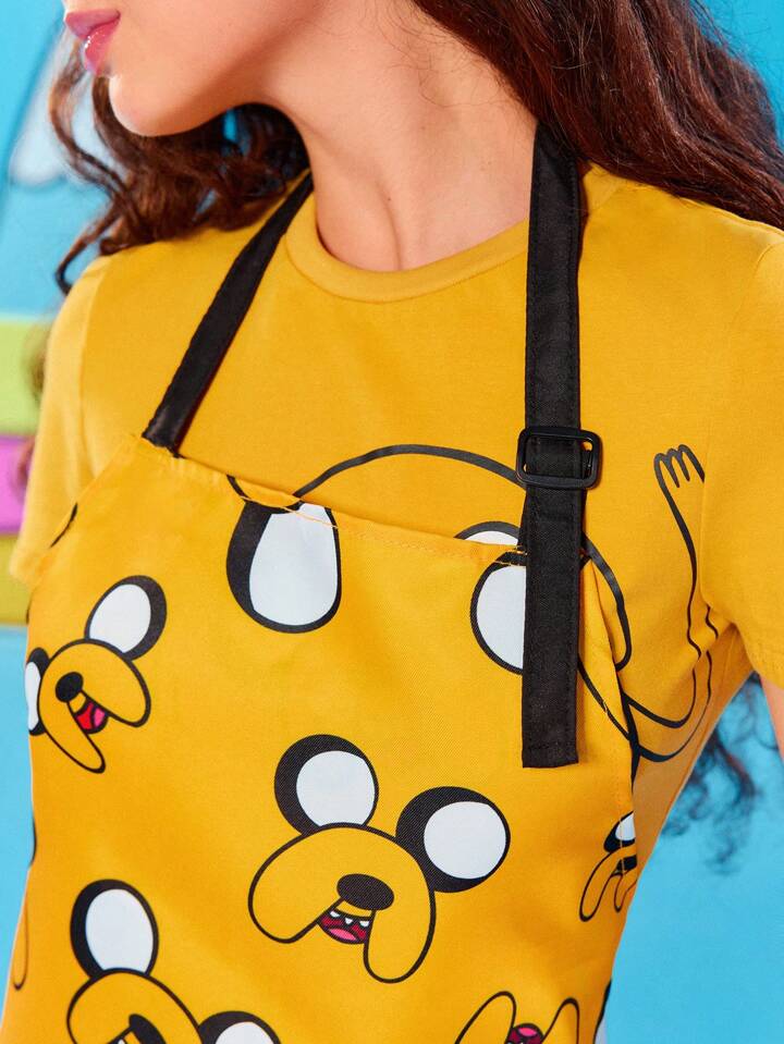 Adventure Time X ROMWE Cartoon Printed Fashion Yellow Apron