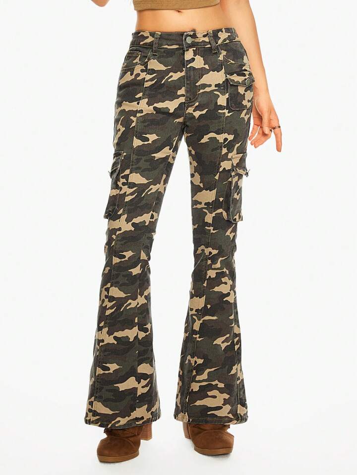 J-Fashion Y2K Harajuku Style Cargo Pocket Low Rise Camo Women Jeans