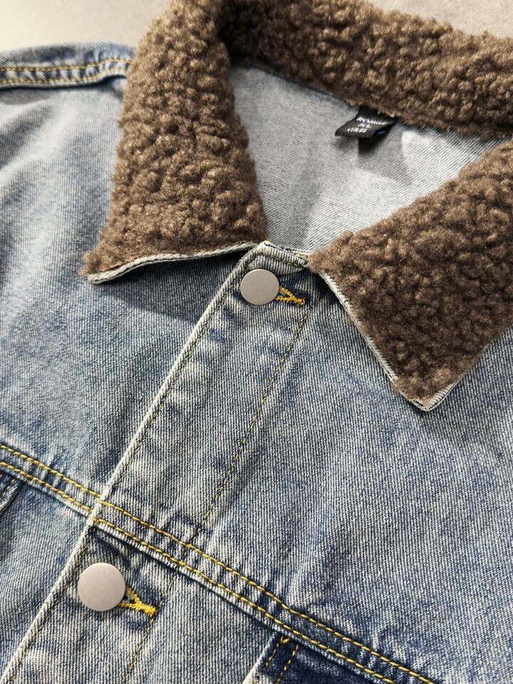 Men's Faux Shearling Collar Single-Breasted Casual Denim Jacket
