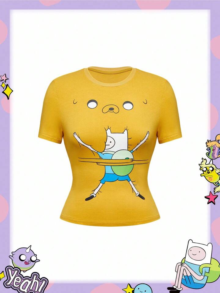 Adventure Time X ROMWE Women Y2K Cute Funny Novelty Cartoon Graphic T-Shirt