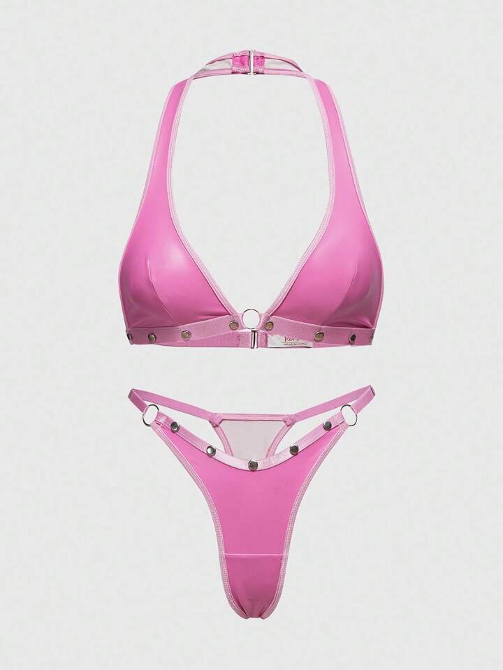 Grunge Punk Punk Rivet Decorated Triangle Bra & Thong Lingerie Set, Sexy, For Valentine's Day 4 Grunge Punk Punk Rivet Decorated Triangle Bra & Thong Lingerie Set, Sexy, For Valentine's Day