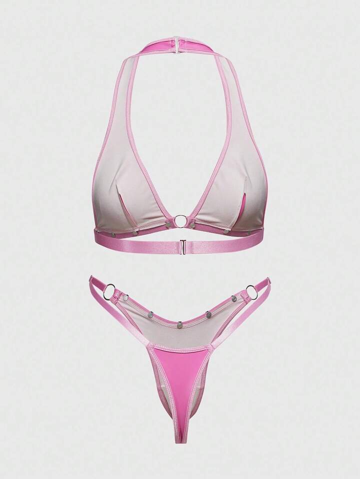 Grunge Punk Punk Rivet Decorated Triangle Bra & Thong Lingerie Set, Sexy, For Valentine's Day 5 Grunge Punk Punk Rivet Decorated Triangle Bra & Thong Lingerie Set, Sexy, For Valentine's Day