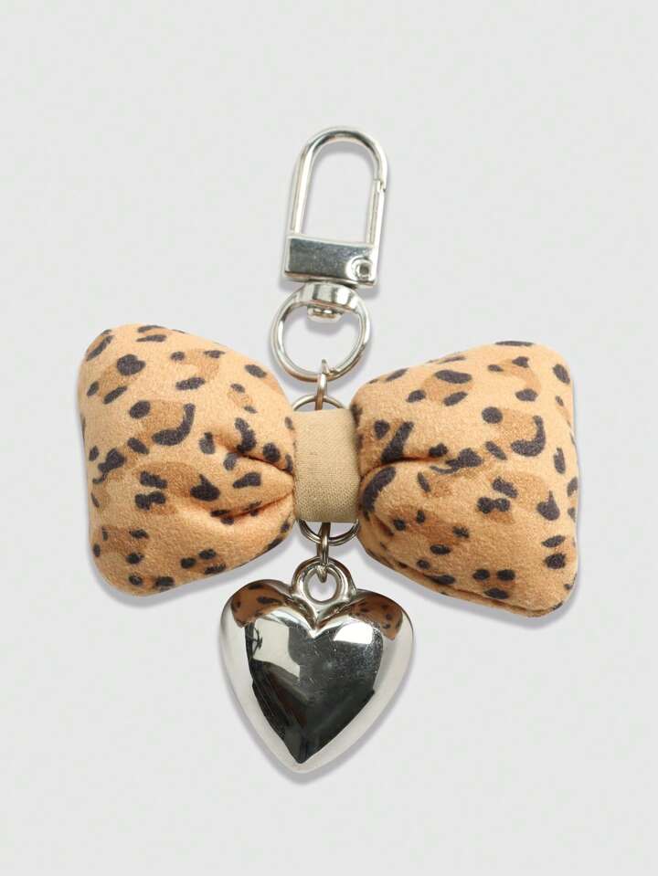 Grunge Punk 1pc Leopard Print Bow Phone Pendant, Cute Bow Charm Accessory Valentines