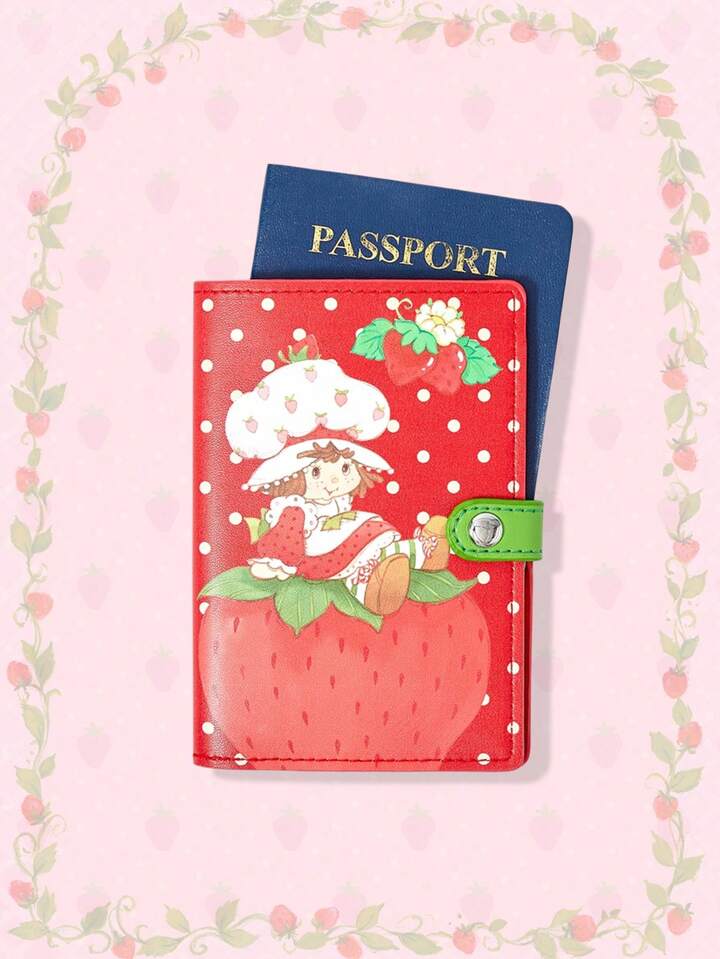 Red Polka Dot & Cartoon Pattern Fashion Portable Large Capacity Cute Passport Holder