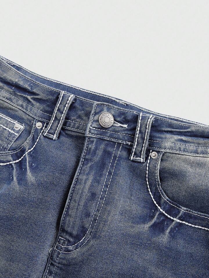 J-Fashion Y2K Vintage Low-Waist Butterfly Embroidered Adjustable Contrast Color Denim Mini Skirt For Women