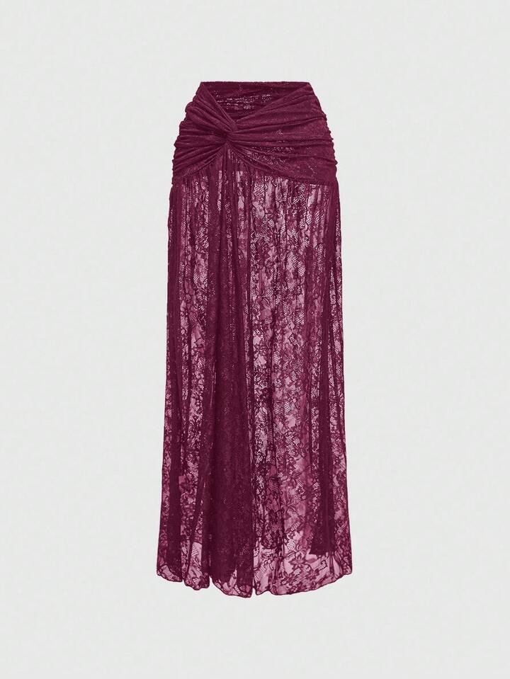 Vintage Gothic Lace Ruffle Hem Slit Skirt