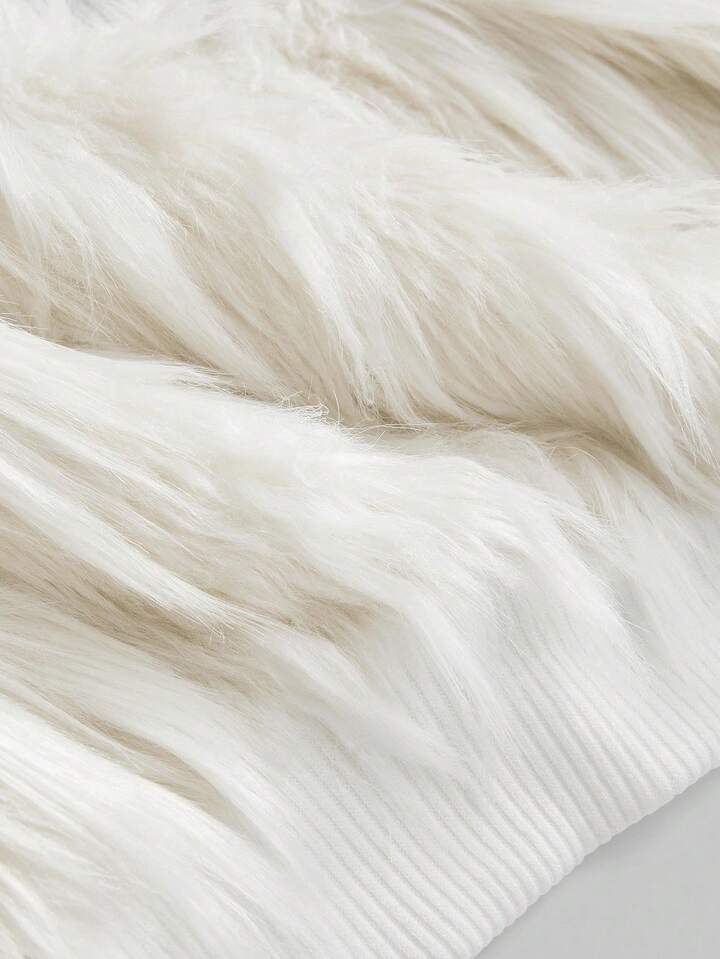 1pc Women's Off Shoulder Faux Fur Ribbed Splice Blouse
