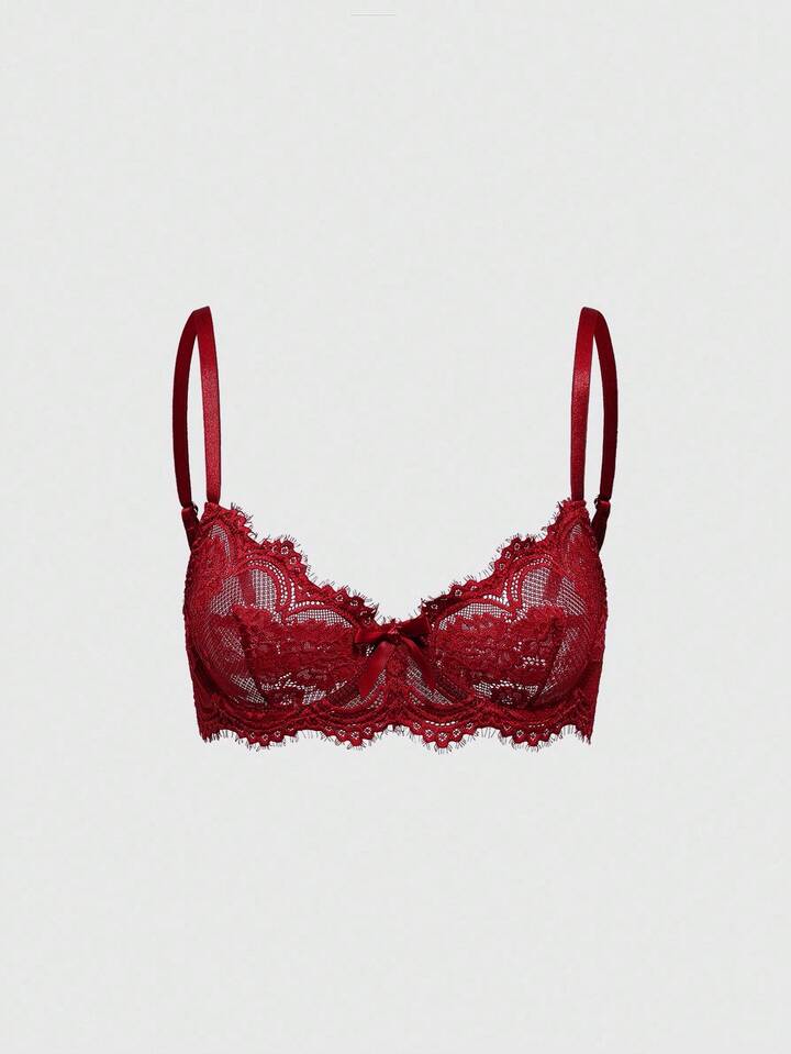 Goth Floral Lace Underwire Triangle Cup Bra, For Valentine's Day