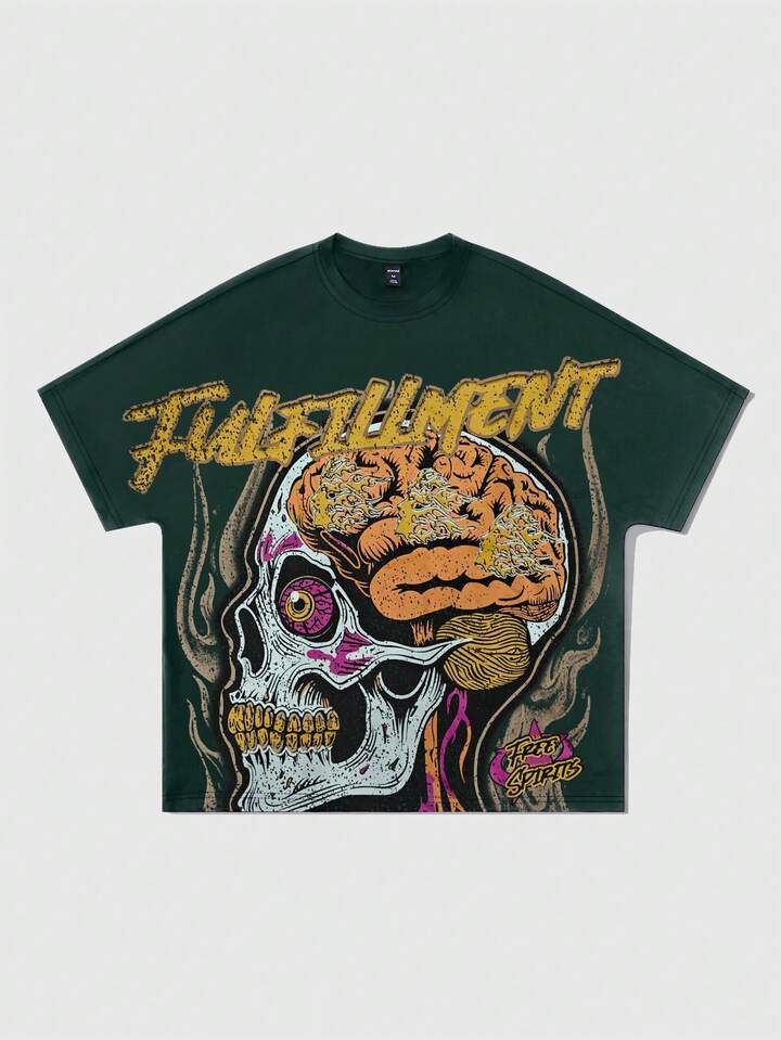 Goth Men's Casual Skull Print Short Sleeve T-Shirt, Summer
