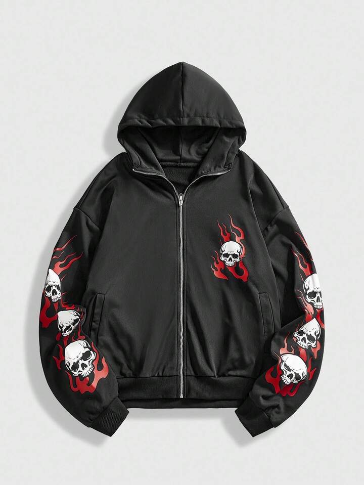 Goth Men's Casual Skull Print Hoodie Sweatshirt, Autumn/Winter