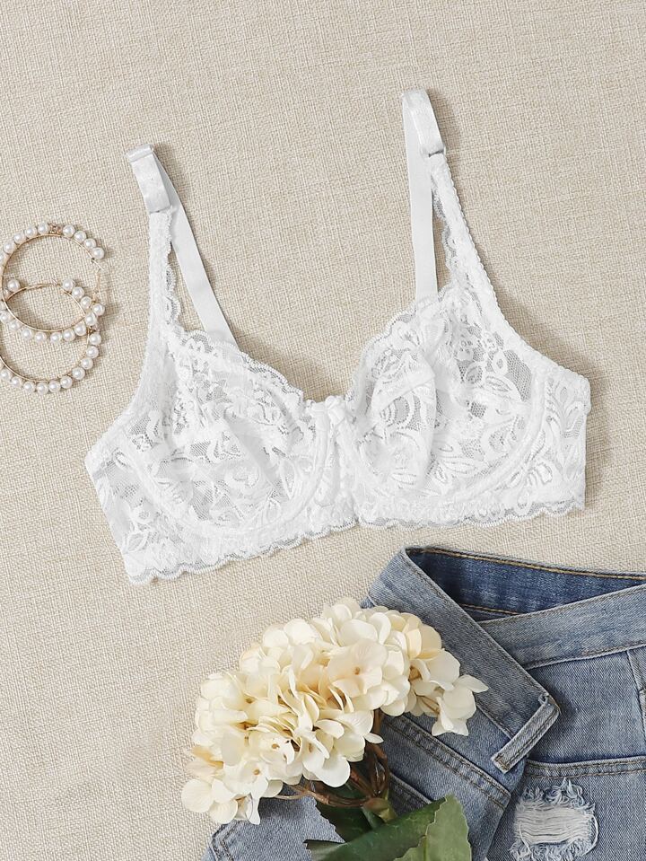 Floral Lace Sheer Underwire Bra Lingerie