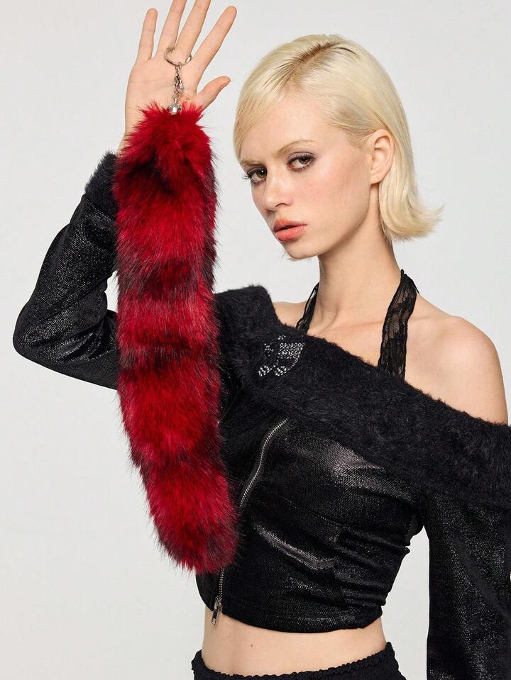 Grunge Punk 1pc Y2K Retro Cute Personalized Versatile High-Quality Brown Ombre Faux Fur Fox Tail DIY Keychain Bag Charm, Suitable For Women/Girls Daily Wear, Holiday Gift