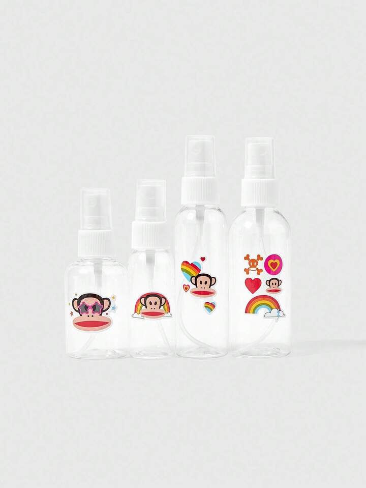 Paul Frank X ROMWE 4pcs Rainbow & Cartoon Pattern PET Transparent Liquid Dispenser Bottles, For Perfume, Cosmetics