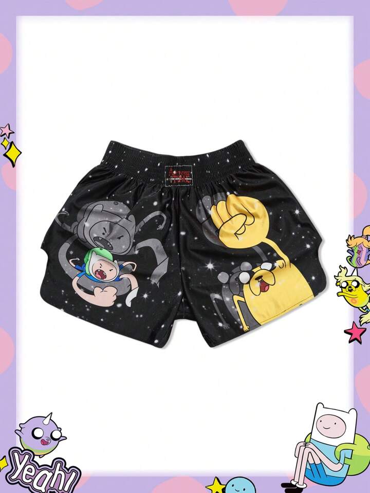 Adventure Time X ROMWE Men's Cartoon Pattern Elastic Waist Boxing Shorts