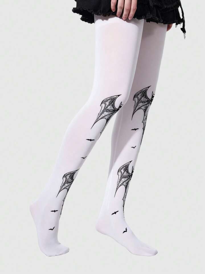 1 Pair Gothic Style Dark Plaid & Leopard Print Tights