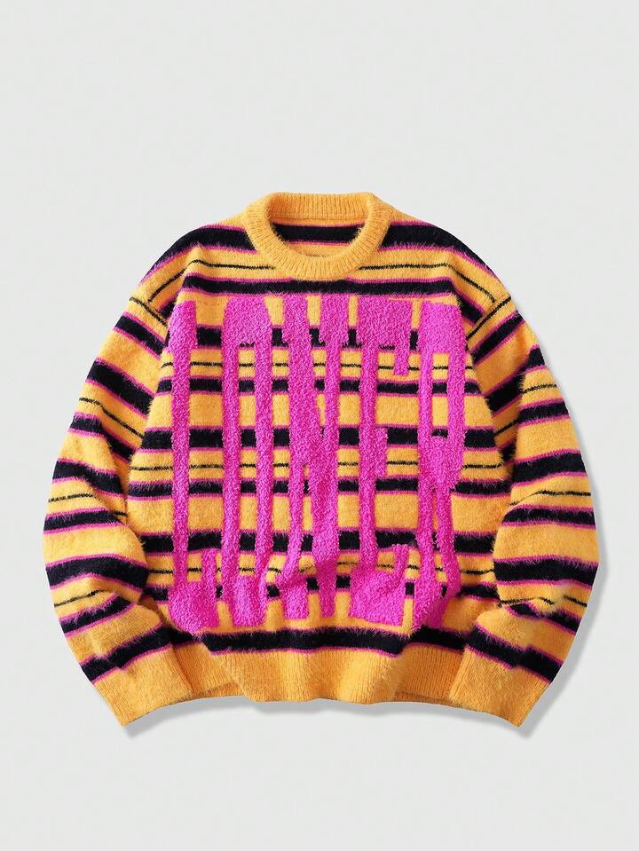 Prep Men's Striped Jacquard Knit Sweater, Loose Fit