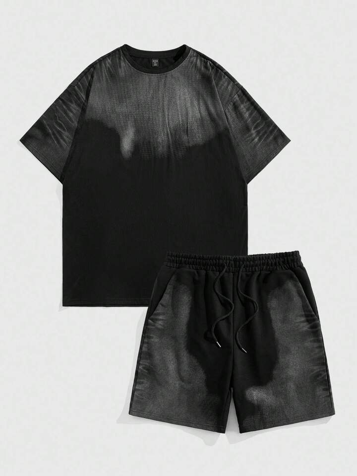 Street Life Men's Color Block Round Neck Short Sleeve T-Shirt & Drawstring Waist Shorts Set