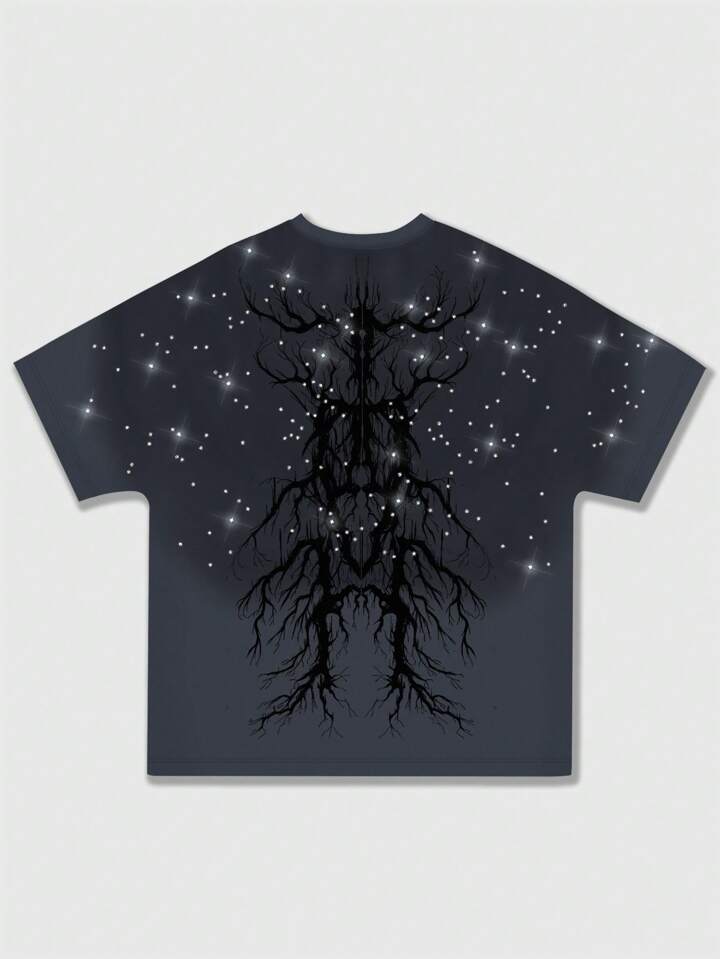 Men's Street Life Rhinestone Print Short Sleeve T-Shirt, Rave