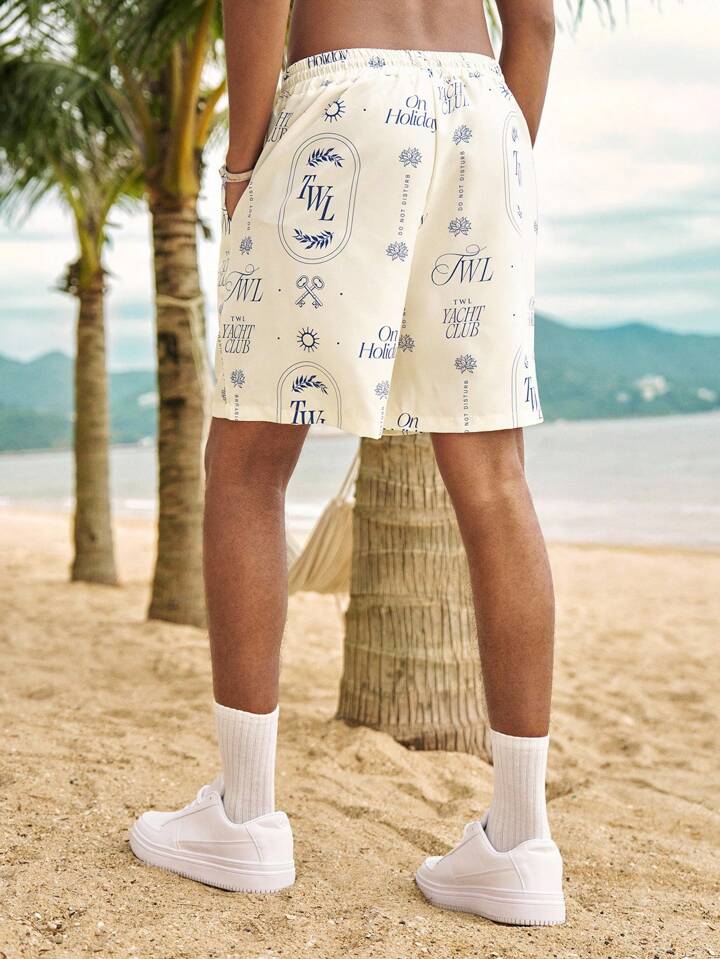 The White Lotus Men's Street Life Printed Woven Casual Shorts, Suitable For Spring/Summer