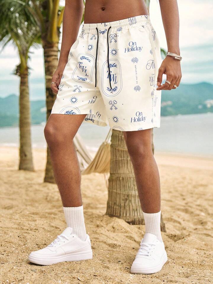 The White Lotus Men's Street Life Printed Woven Casual Shorts, Suitable For Spring/Summer
