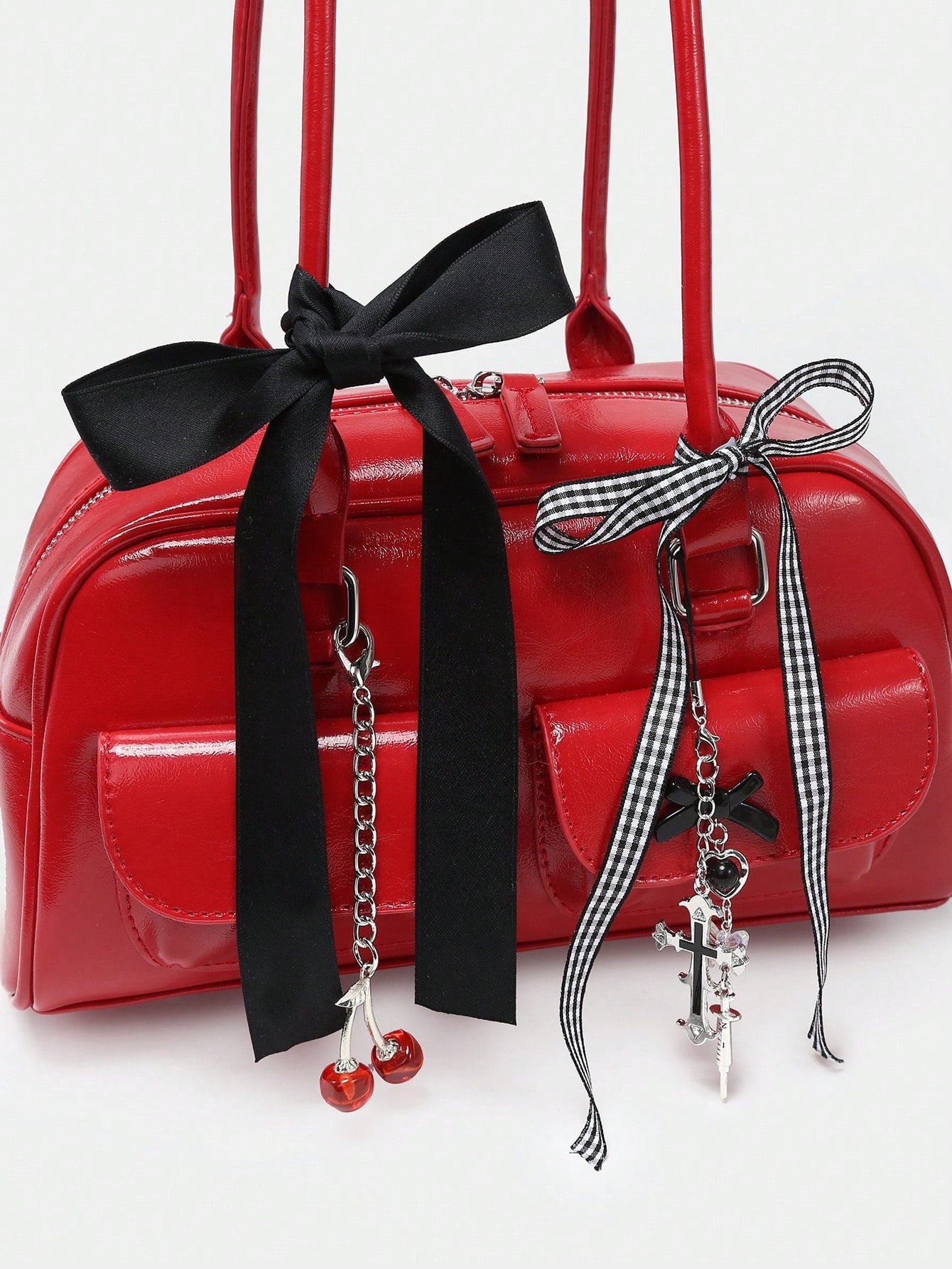 Kawaii Retro Cute Polka Dot Bowknot Decor Cherry Heart Shoulder Underarm Bag With Multiple Pockets For Women 3 Kawaii Retro Cute Polka Dot Bowknot Decor Cherry Heart Shoulder Underarm Bag With Multiple Pockets For Women