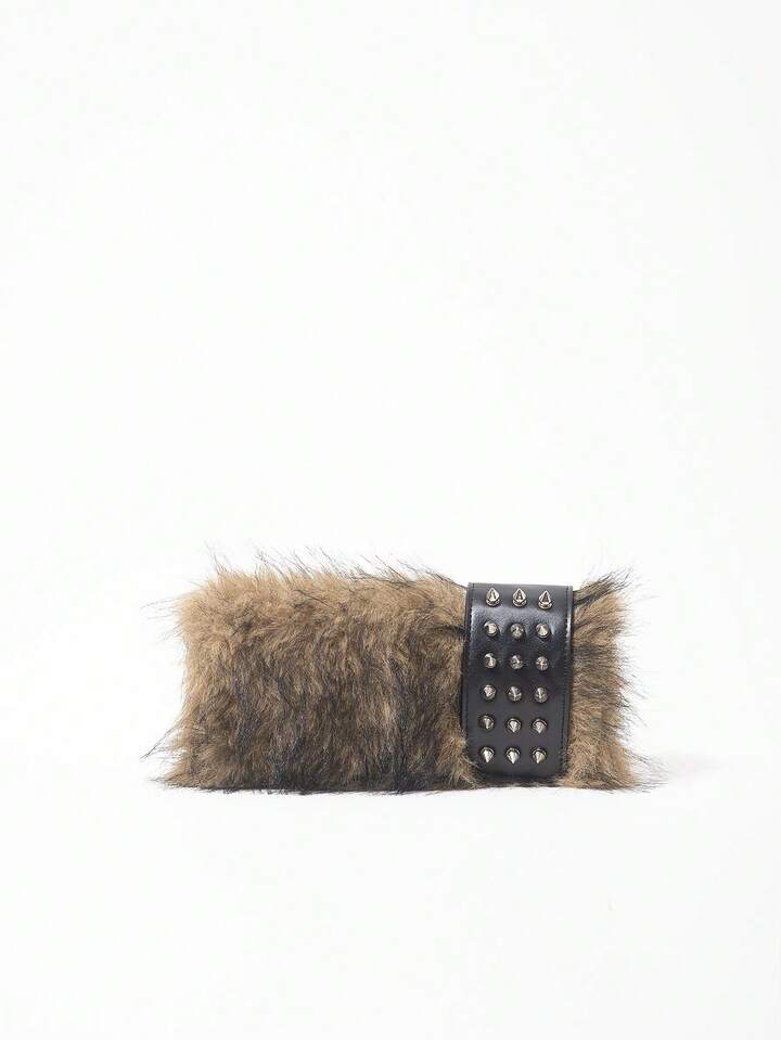Grunge Punk Ladies,Women Wallet ,Plush,Plush Bag,Punk Rivet Biker ,Fashionable,Personalized,Versatile,Street,Sweet And Cool Girls,Hot Girls,Y2k,Daily,Suitable For Daily Commuting,Weekend Shopping And Other Occasions,Travel Essentials,Back-To-School Supplies,Holiday Gfts,Holiday Essentials,Autumn And Winter(Random Pattern)