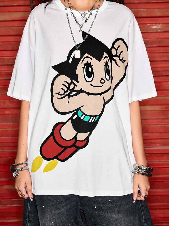 Astro Boy X ROMWE Casual Street Cartoon Figure Graphic Loose Fit Round Neck T-Shirt 4 Astro Boy X ROMWE Casual Street Cartoon Figure Graphic Loose Fit Round Neck T-Shirt