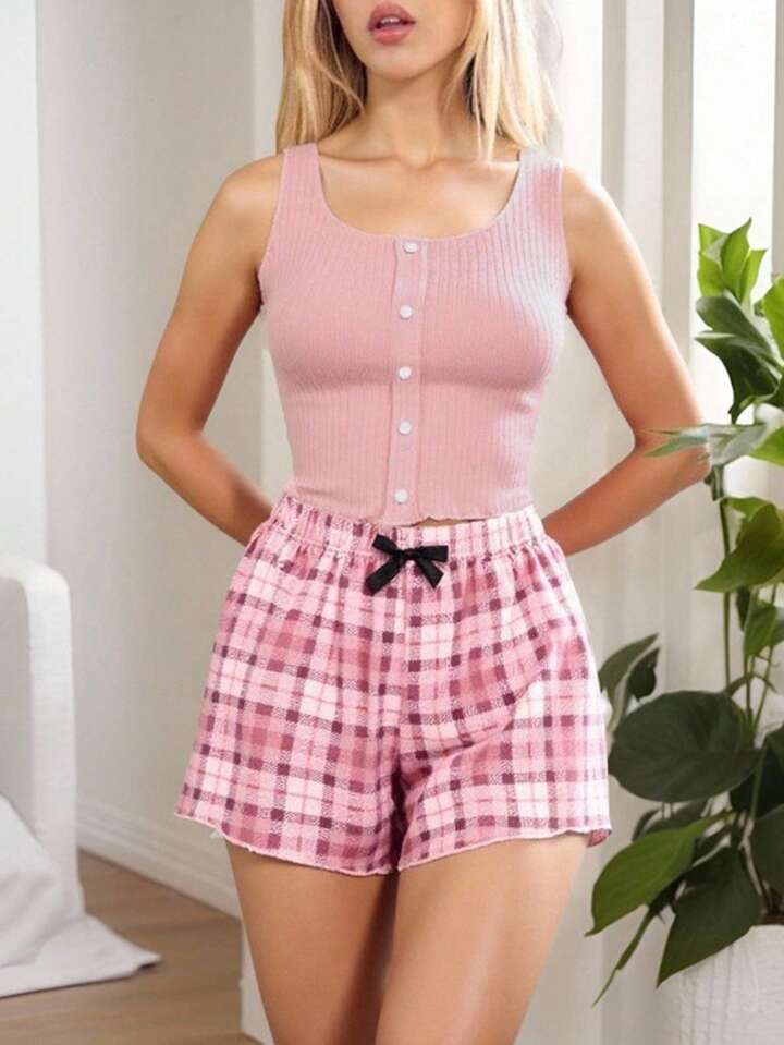 Summer Casual All-Match Comfortable Ribbed Stripe Sleeveless Top And Shorts Women Pajama Set