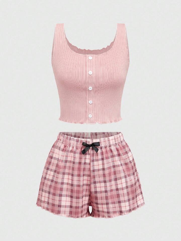 Summer Casual All-Match Comfortable Ribbed Stripe Sleeveless Top And Shorts Women Pajama Set 2 Summer Casual All-Match Comfortable Ribbed Stripe Sleeveless Top And Shorts Women Pajama Set