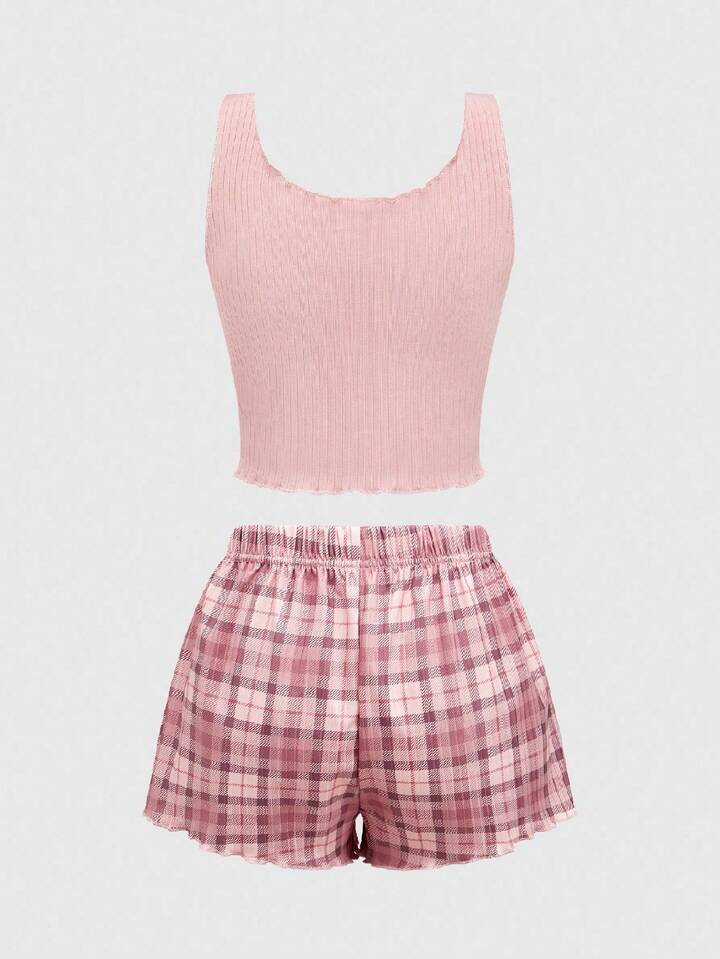 Summer Casual All-Match Comfortable Ribbed Stripe Sleeveless Top And Shorts Women Pajama Set 8 Summer Casual All-Match Comfortable Ribbed Stripe Sleeveless Top And Shorts Women Pajama Set