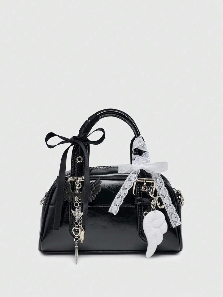 Kawaii Women's Cute Gothic Style Bow Cross Chain Decor Mini Hand Bag, Halloween, Halloween Bags Perfect For Fancy Party Matching With Halloween Costumes, Best Halloween Gifts For Women