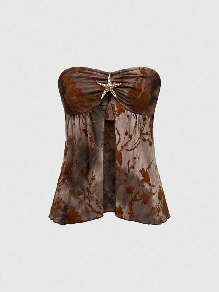 Y2K Sexy Holiday Metal Starfish Decor Open Front Hem Tube Top For Women