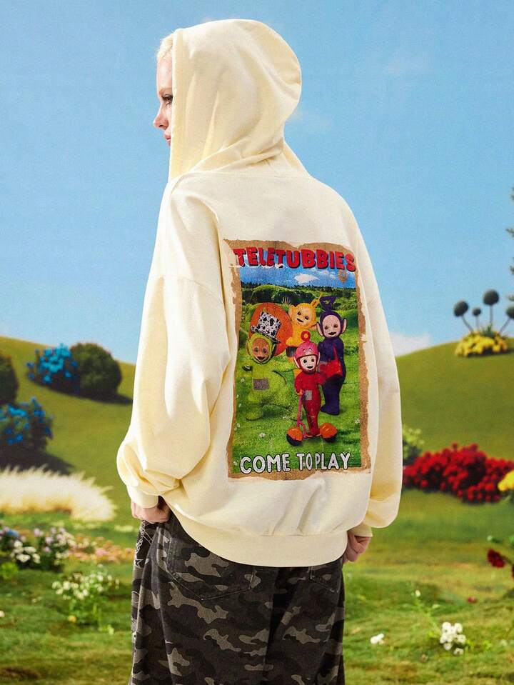 Teletubbies X ROMWE Women's Cute Beige Cartoon Pattern Zip-Up Sweatshirt