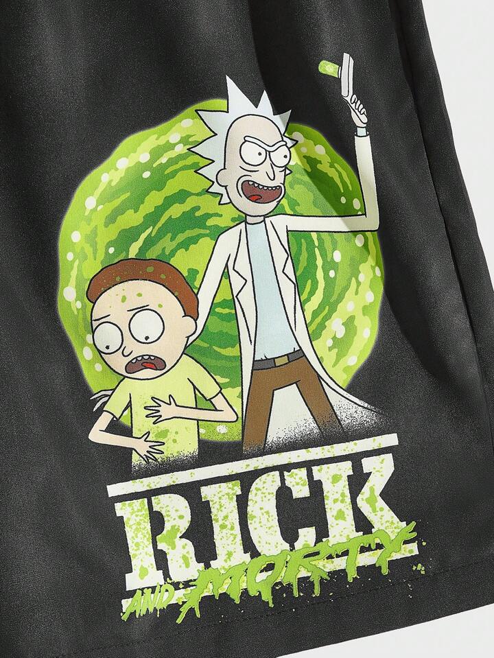 Rick and Morty | ROMWE Men Cartoon Graphic Two Tone Basketball Shorts, School
