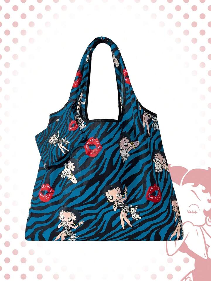 Betty Boop | ROMWE Large Capacity Foldable Tote Bag With Coin Pouch, Portable Shopping Bag