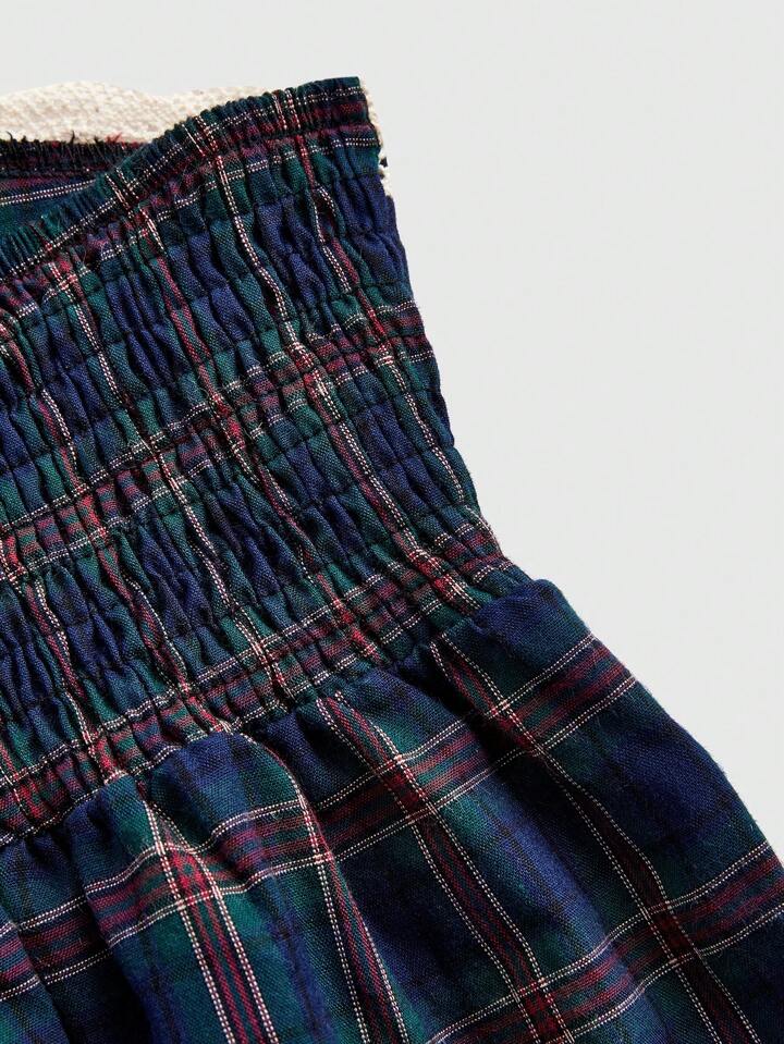 Academia Casual College Vintage Plaid Contrast Lace Cami Top, School