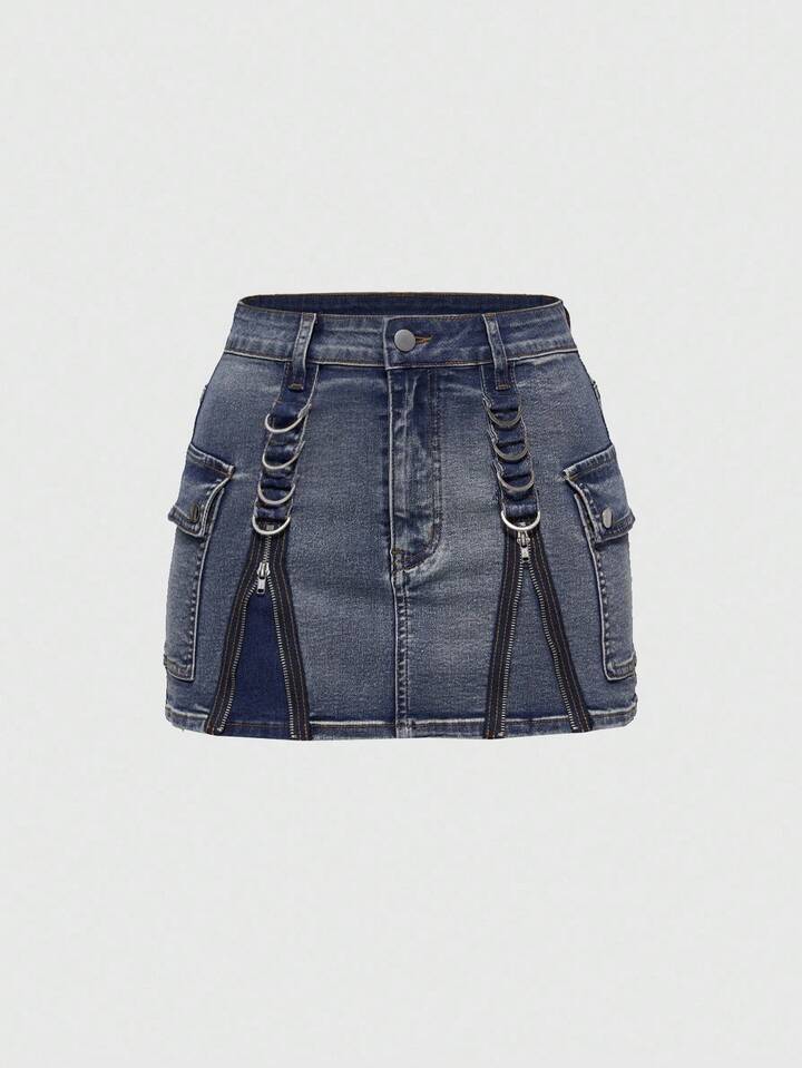 J-Fashion Y2K Rhinestone Embellished Denim Mini Skirt